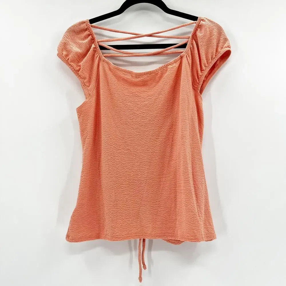The General Good Women's Coral Short Sleeve Ruched Blouse Top Size‎ L - Picture 2 of 4